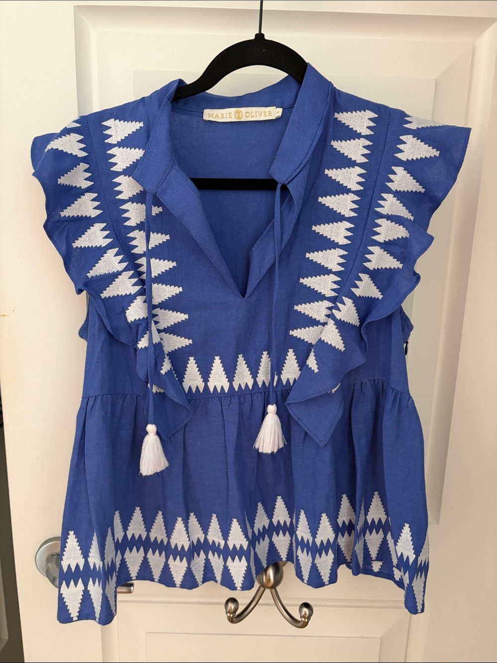 Marie Oliver Cobalt Blue Embroidered Tassel Peplum Tunic